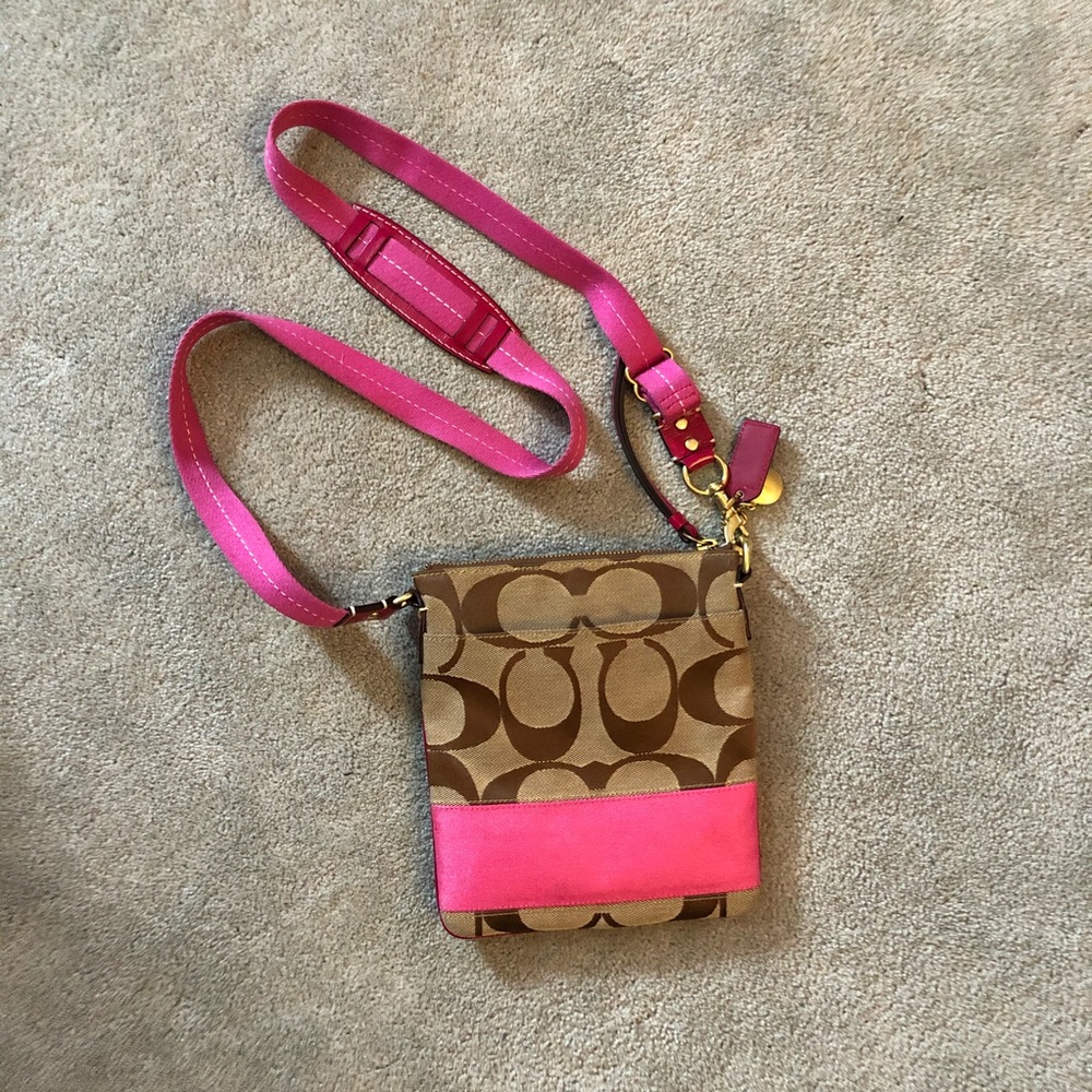 Coach Crossbody Messenger Bag Pink/Tan